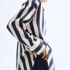 H&M Striped Linen Shirt - Women - Navy/Cream - XL
